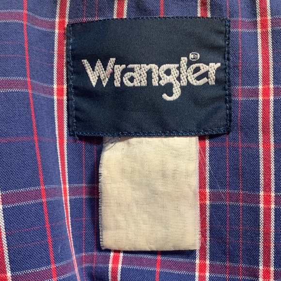 Wrangler Pearl Snap Shirt Med-Large National Patriot Logo Blue Plaid Rodeo Star - Picture 10 of 12